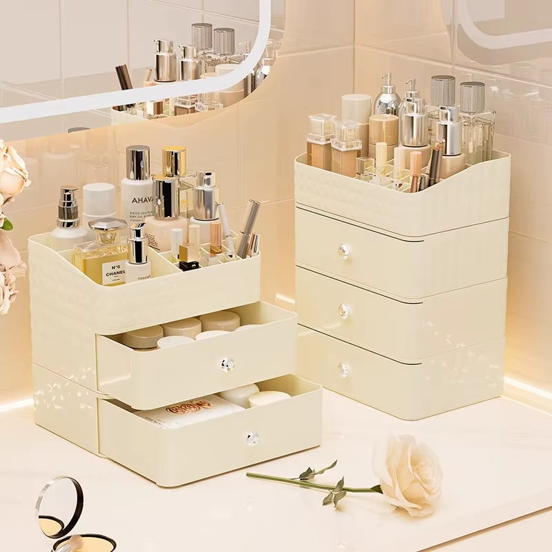 "Sparkle and Organize: Luxurious Multi-Layer Cosmetic Drawer Storage Box for Jewelry, Skin Care, and More!"