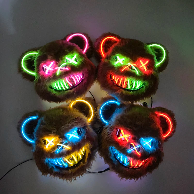 Hot Luminous LED Horror Mask for Halloween Cosplay Props Glowing Scary Mask Neon Light up Bloody Bear Mask Mascara Costume Decor