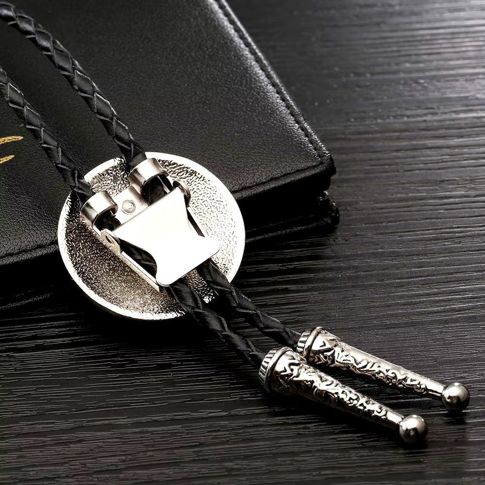 Metal round Pandent Bolo Tie for Man Indian Cowboy Western Cowgirl Leather Rope Zinc Alloy Necktie