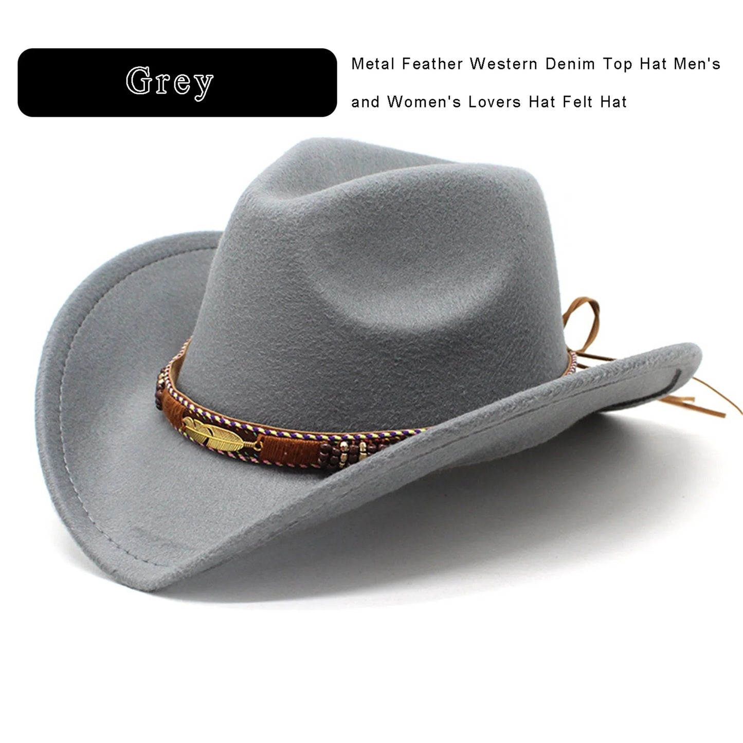 Cowboy Hat for Women Men Wide Brim Hats Wool Felt Western Cowgirl Hats for Cosplay Fancy Dress Dress-Up Party