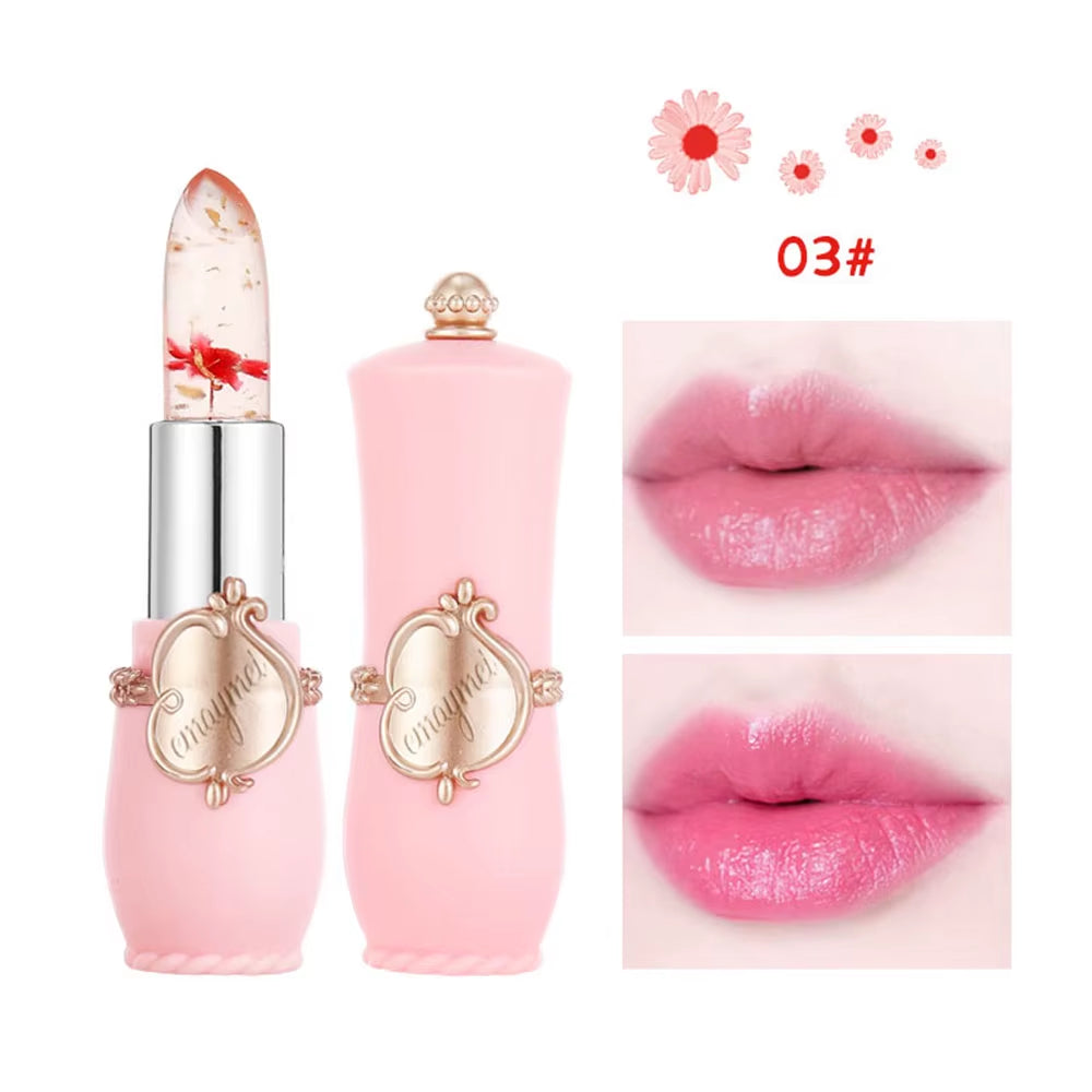 Beauty Jelly Dried Flower Color Changing Lipstick Transparent Flower Temperature Changing Lipstick Non-Stick Cup Lipstick