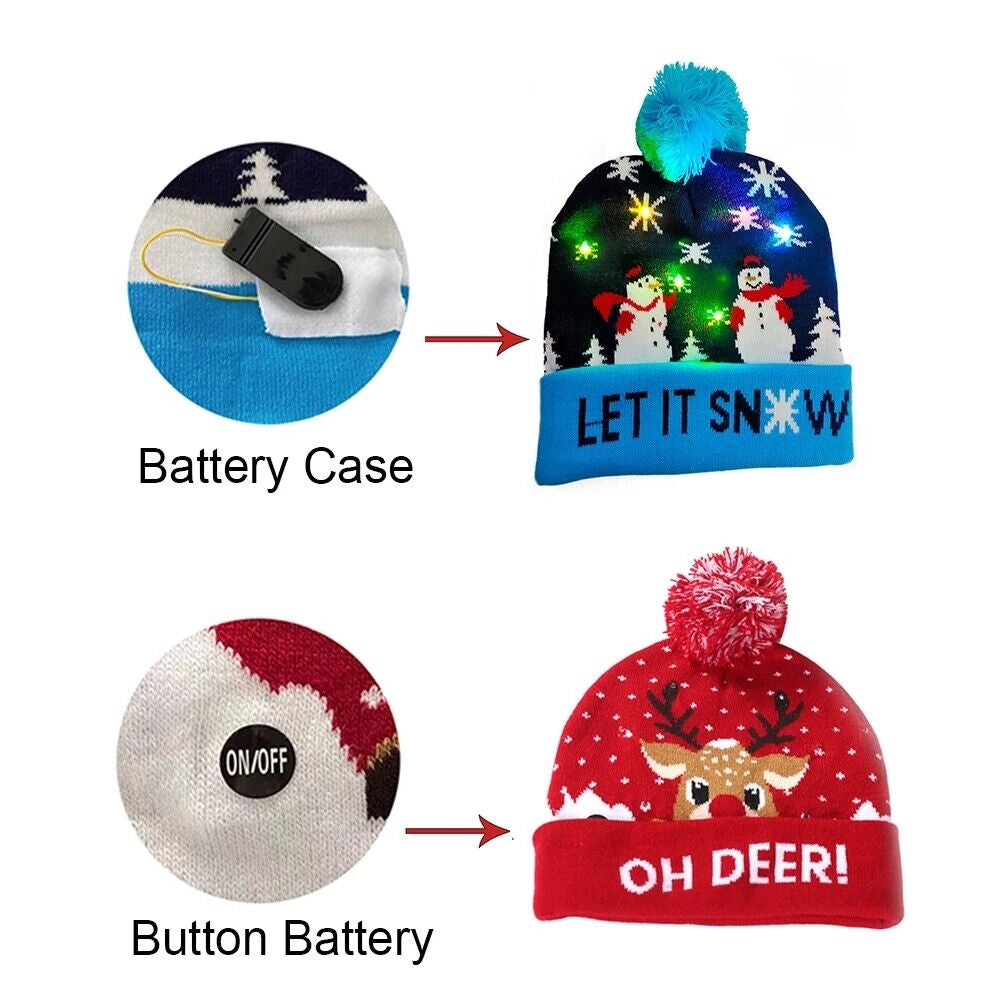 Cute LED Christmas Hat Light up Christmas Knitted Beanie Holiday Hat Warm Cap US