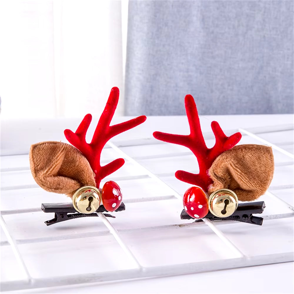 2Pcs Pack Cute Reindeer Ears Hair Clip Classic Christmas Festive Women Kids Barrettes Party Cosplay Hair Accessories for Girls