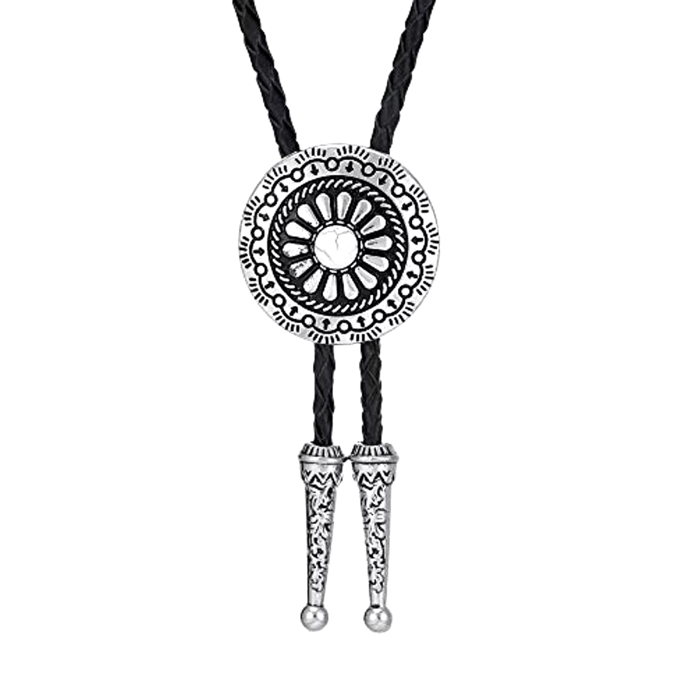 Metal round Pandent Bolo Tie for Man Indian Cowboy Western Cowgirl Leather Rope Zinc Alloy Necktie