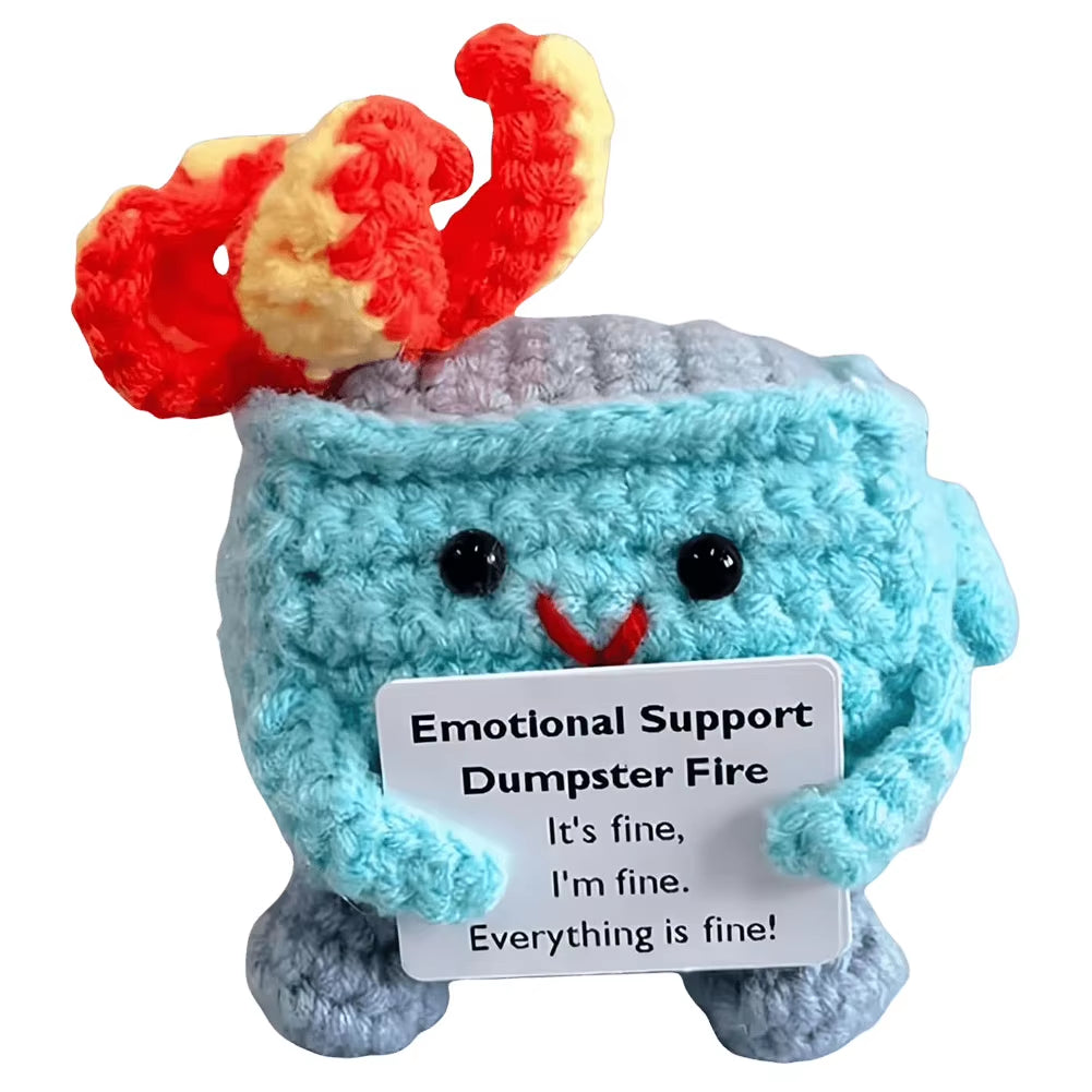 Emotional Support Dumpster Fire with Encouraging Card Positive Crochet Dumpster Fire Office and Home Decoration Gifts