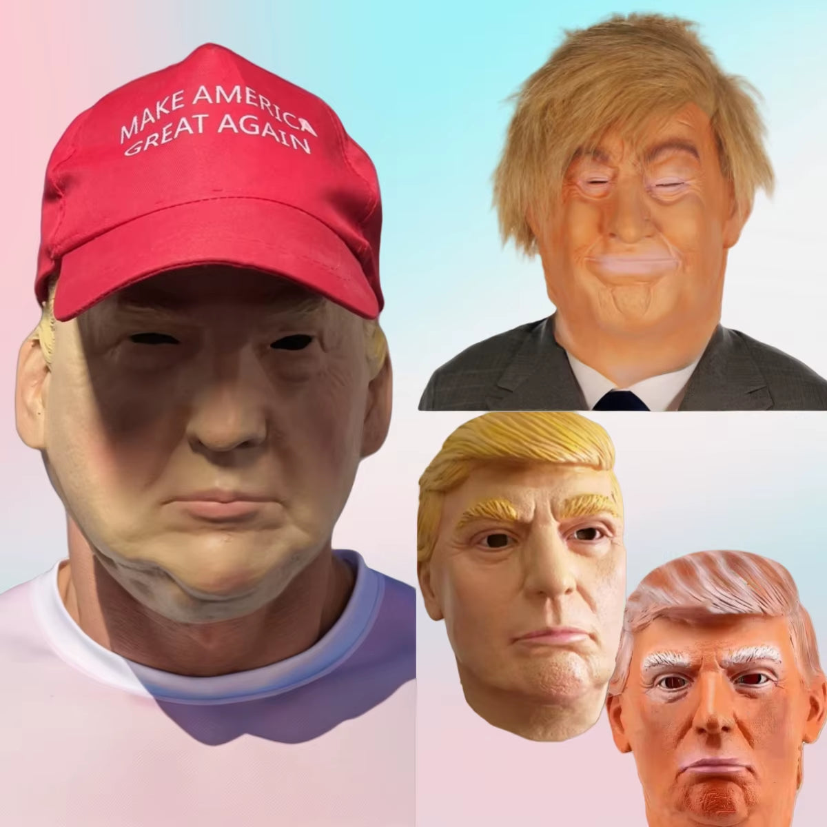 Donald Trump Mask Realistic President Latex Headgear Halloween Party Celebrity Cosplay Costume Props Yellow Wig Head Cover Mask