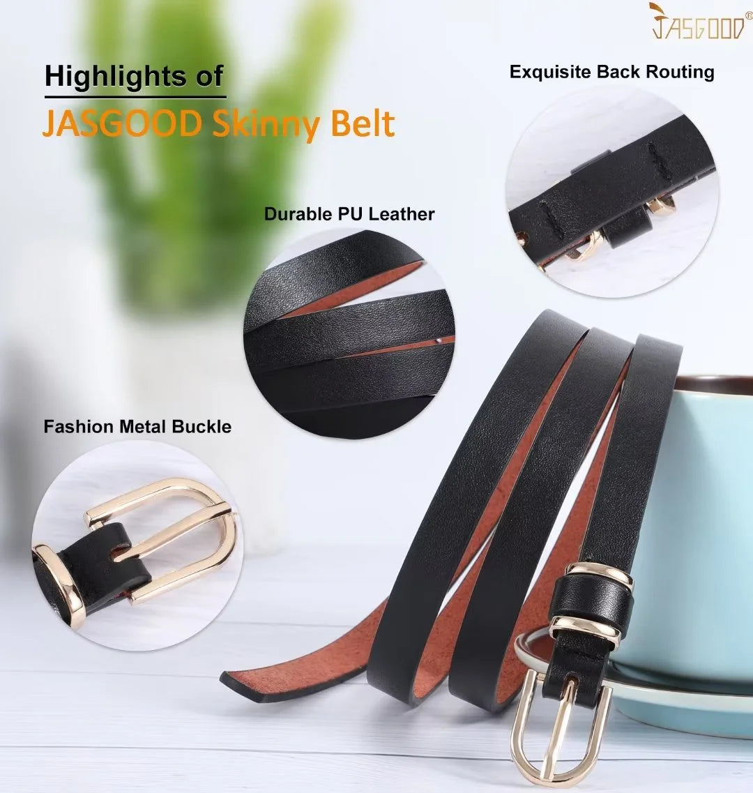 Women'S Skinny Leather Belt Thin Waist Belts for Pants Jeans Dresses